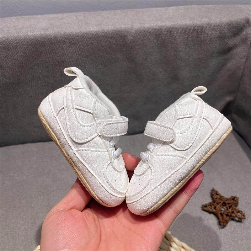 春秋新款0-12个月男女宝宝纯色小白鞋防滑软底学步鞋透气魔术贴