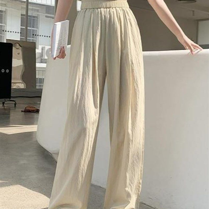 山本褶皱宽松f阔腿辣妈产后外穿裤子2024夏日冰丝慵懒肌理纹休闲