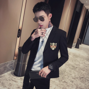 秋季休闲西装外套男韩版潮流帅气单西上衣发型师修身显瘦小西服男