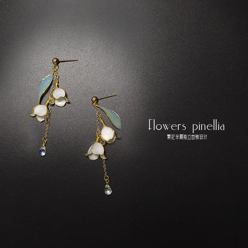 手工定制铃兰耳环花瓣花朵流苏耳夹耳饰不对称气质长款夏日限定