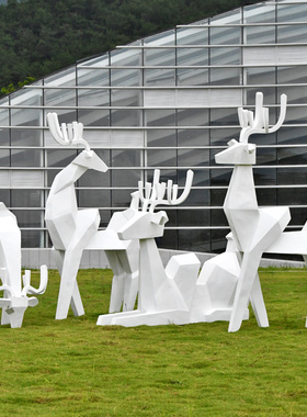 户外庭院玻璃钢大k型抽象几何鹿雕塑摆件花园公园售楼处落地装饰