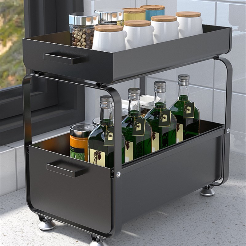 多功能下水槽置物架抽屉式推拉储物架下橱柜调味瓶家用品收纳架子