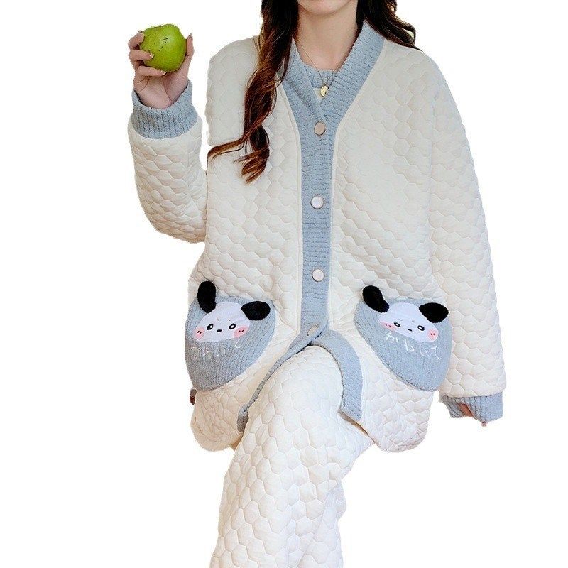 速发2024新款加厚空q气棉孕妇睡衣F女产妇哺乳喂奶月子服三件套夹