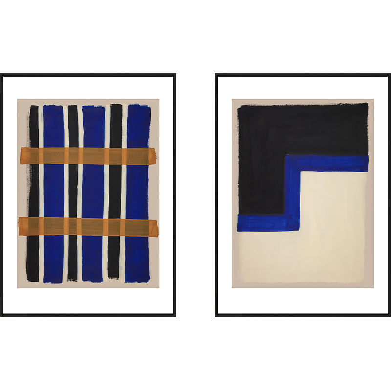 现货抽象的蓝现h代简约客厅沙发背景墙三联挂画餐厅蓝色小众艺术