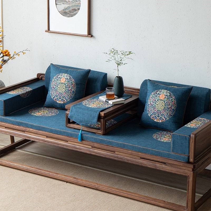 新中式红木沙发坐垫防滑罗汉床垫子五件套乳胶海绵椰棕垫布艺定做