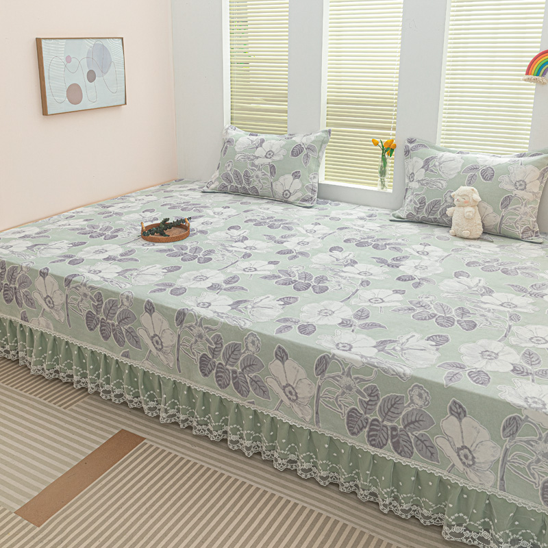 高级感榻榻米床单单n件冬季牛奶绒炕单大尺寸防滑床盖带裙边可定