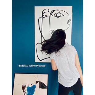 犀牛艺廊现代极简黑白线条一笔画大幅落地客厅玄关墙画挂画装饰