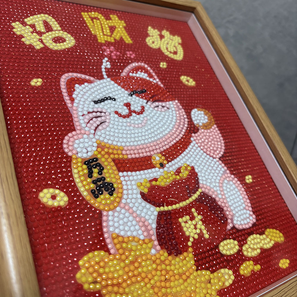 不用装裱的十字绣招财猫