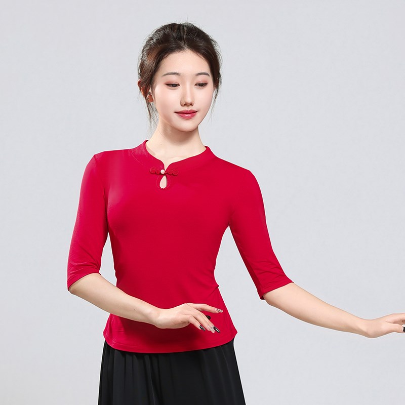 新款广场舞上衣复古立领跳舞服中国风舞蹈服N表演服装练功服演出