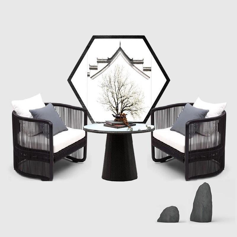 新中式风格户外沙发庭院花园摆样藤沙发茶几组合阳台休闲双人沙发