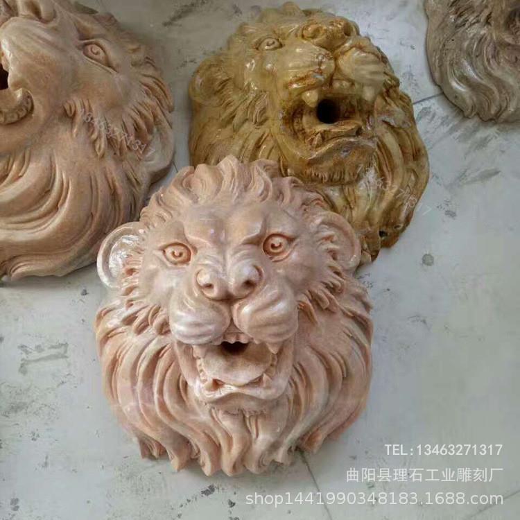石雕狮子头喷水雕刻户外招财流水喷泉欧式装饰挂件碧泉吐水摆件