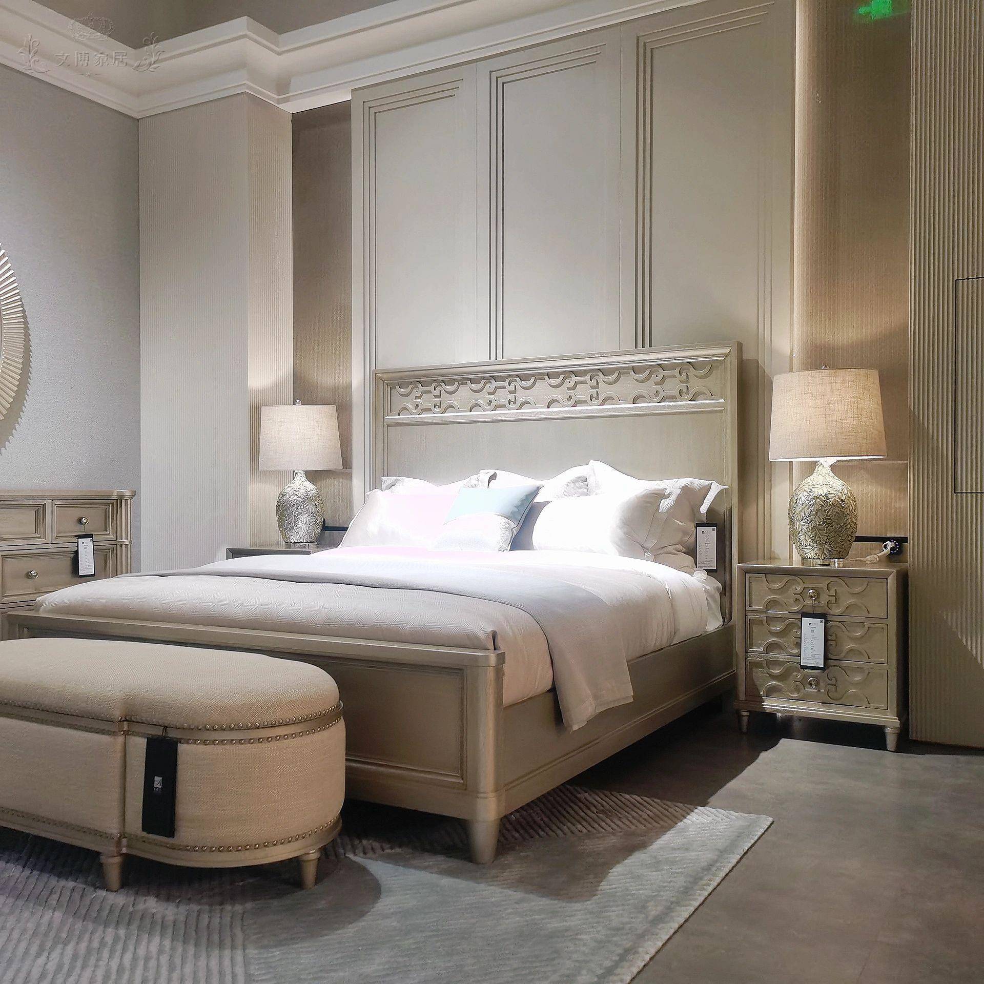 美式建筑复兴实木雕花复古主卧双人床法式复古做旧卯榫雕刻大床