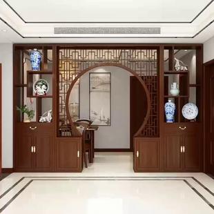 月亮门入户屏风柜玄关博古架拱门置物层架隔断新中式实木柜圆洞门