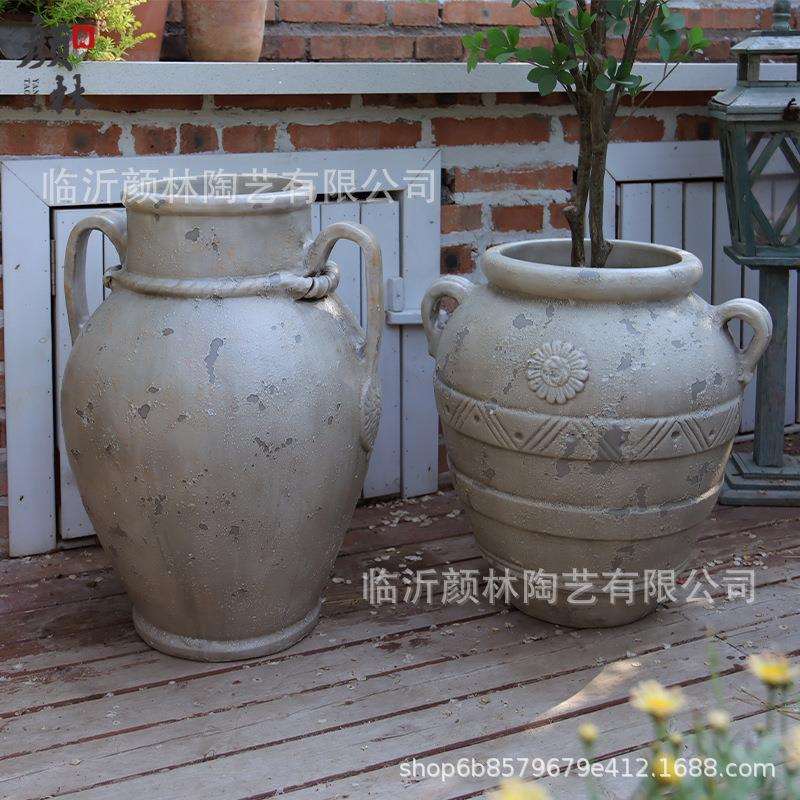 欧式仿古陶罐红陶盆户外花园绿植盆罗马风庭院园林景观装饰陶盆大