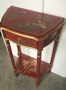 至高美明清古典边几花架实木角几手绘山水一斗台红色储物柜小边柜