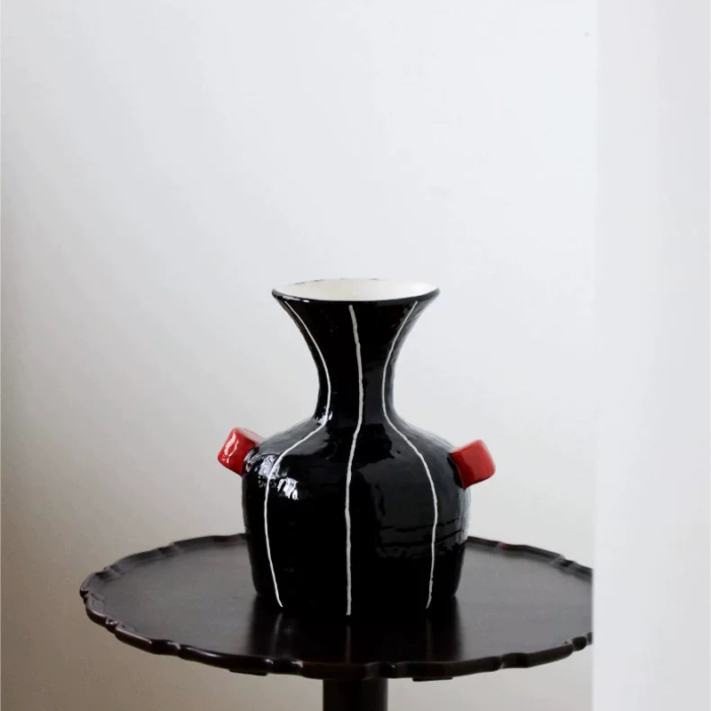 大丹陶瓷正品花瓶摆件设计感小众景德镇艺术黑色花器复古高级感