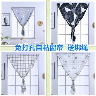 自粘小窗帘魔术贴帘子免打孔出租屋帘遮光防水橱柜帘卫生间遮挡帘
