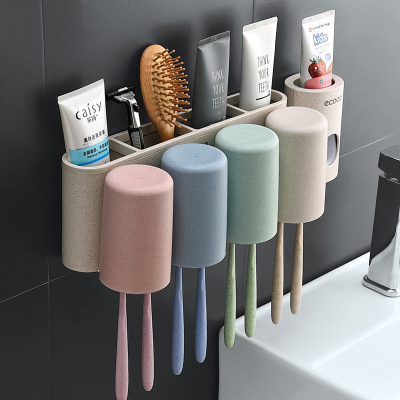 卫生间牙刷架置物架壁挂吸壁式牙杯架洗漱套装牙刷筒牙刷杯收纳架