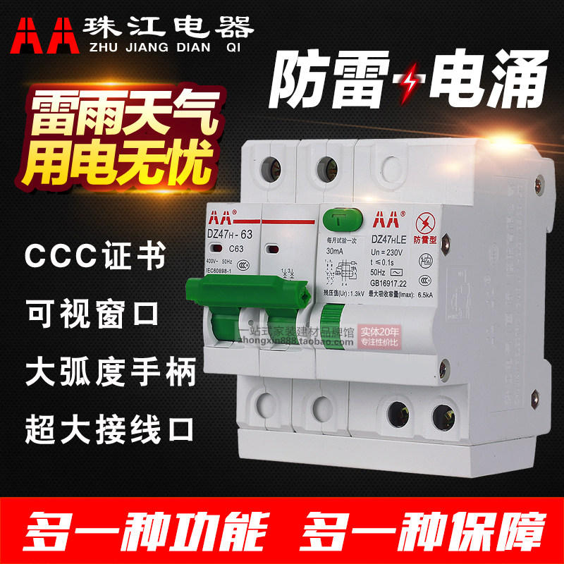 珠江防雷断路器带漏电保护2p漏电保护断路器开关断路器漏电断路器