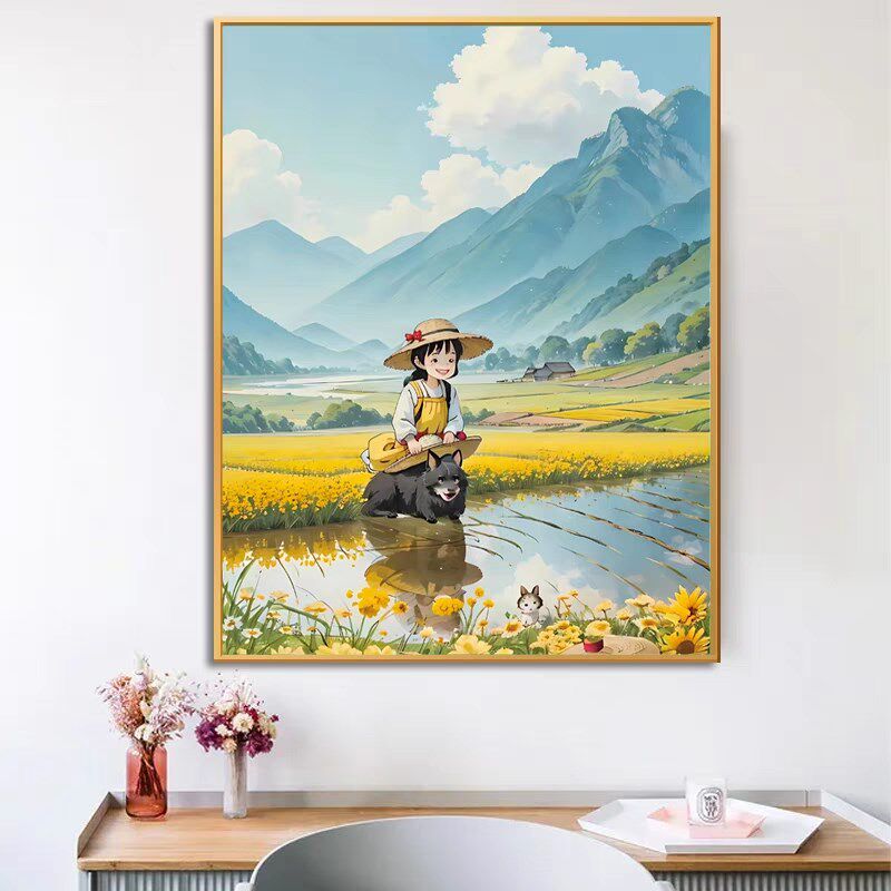 森系田园女孩十字绣2024新款线绣客厅小幅卧室卡通小件简单儿童房