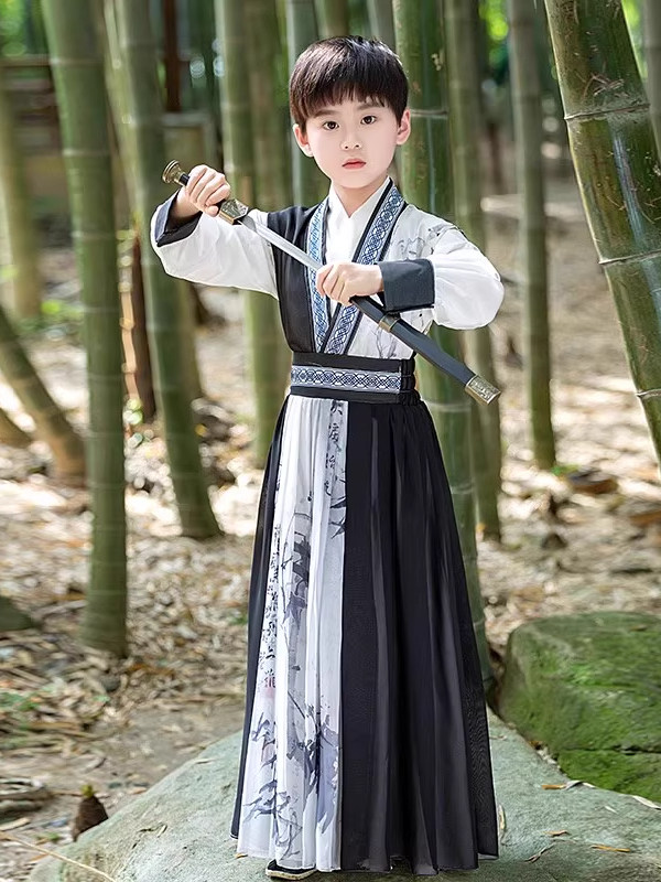 六一儿童短袖汉服中国风夏季男孩公子侠客表演服装男童古装演出服