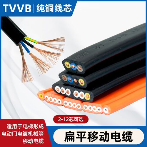 行车扁电缆TVVB4芯6芯8芯10芯2.5 4 6 10平方电动伸缩门电梯扁线