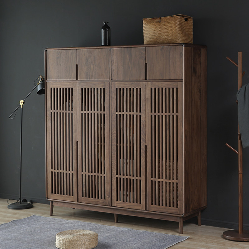 北美黑胡桃木实木衣柜原木全实木日式格栅门百叶门两门四门小户型