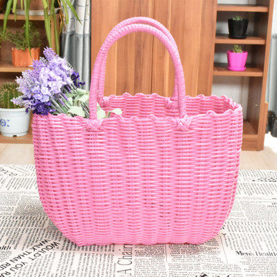 塑料编织收纳买菜篮子手提篮编织购物篮小针线宠物篮野餐洗澡篮子