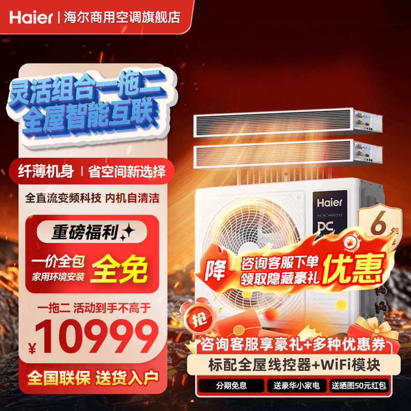 海尔乐家3匹一拖二风管机空调图片