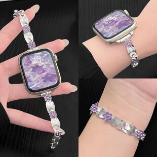 适用苹果手表s11表带丝绒花s9表链10运动iwatchse3智能applewatch