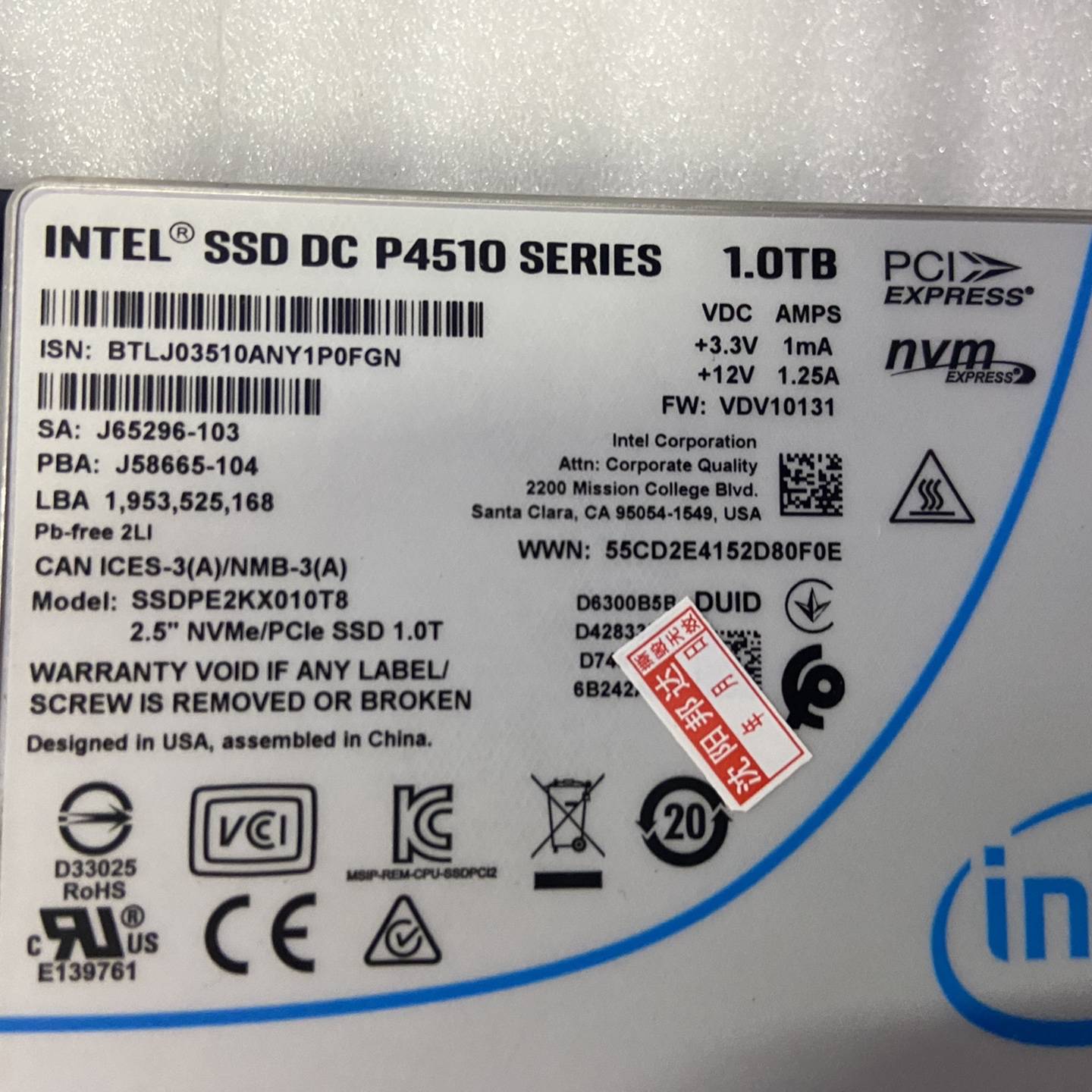 议价Intel/英特尔 P4510 1T U.2 NVME SS适用
