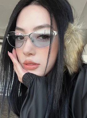 新款辣妹街拍金属猫眼墨镜凹造型美式复古太阳眼镜女防紫外线墨镜