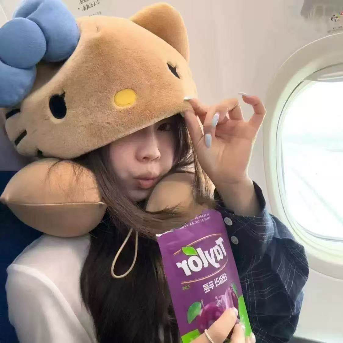 可爱小猫U型护颈枕连体帽一体旅游出行遮光靠枕飞机高铁睡觉神器图片