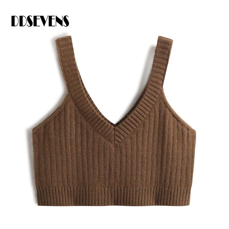 搭配衬衣吊带小背心女春秋外穿短款针织马夹叠穿双V外搭上衣马甲