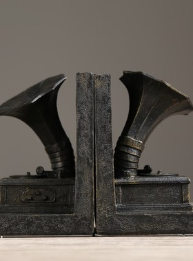 创意复古做旧留声机书靠书挡书立书夹书房柜办公室样板房摆件礼物