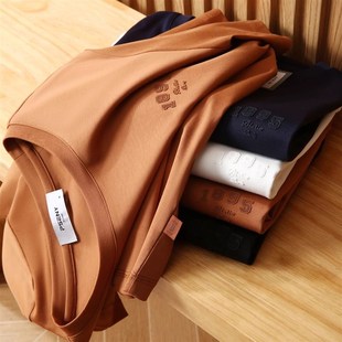 高端奢品 高支液氨丝光匹马棉舒适亲肤透气夏季男士圆领短袖T恤衫