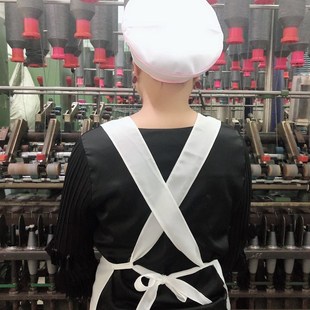 纺织厂围裙帽子挡车工白色花衣袋不粘毛透气食品织布食堂饭单围腰