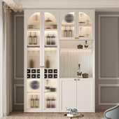 实木酒柜靠墙客厅隔断柜法式 奶油风餐边柜玻璃展示柜小户型定制