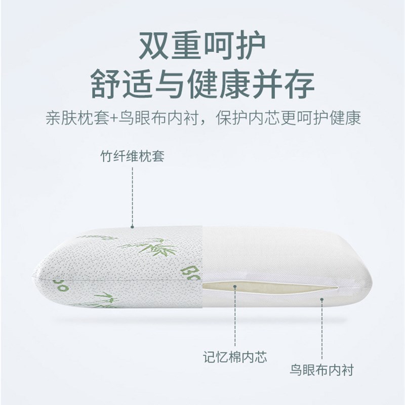 芝英 慢回弹竹纤维面包记忆枕 保护颈椎 学生枕 护颈枕软枕头枕芯