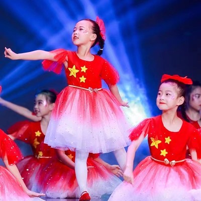 红歌演出服国庆歌唱祖国合唱服诗歌朗诵礼服少儿舞蹈蓬蓬纱裙六一
