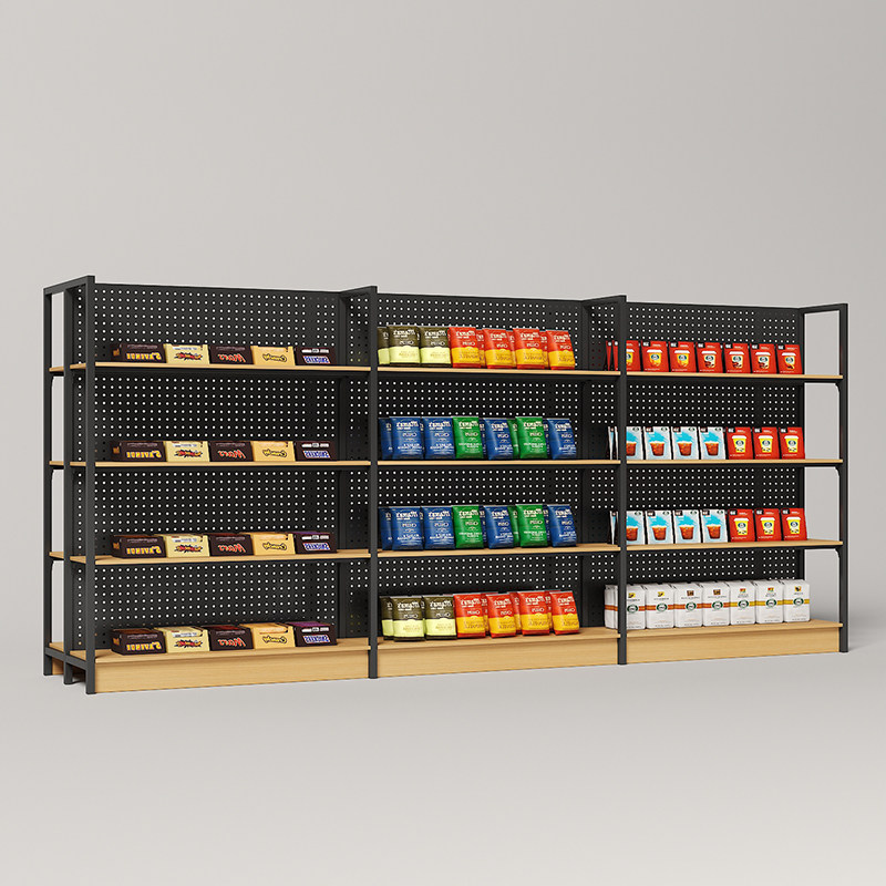 超市便利店钢木货架零食店商店展示架挂钩货架文具母婴店中岛货柜