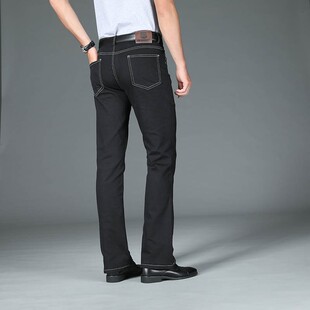 加长牛仔裤冬男装微喇叭牛仔长裤 潮黑色男喇叭牛仔裤子 男修身裤