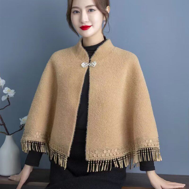 旗袍外搭斗篷小披肩女年轻款加厚保暖高端配裙子皮草短款貂毛外套