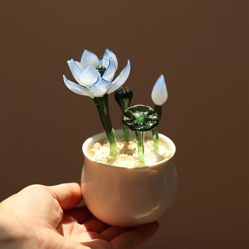 办公桌面小摆件琉璃工艺礼品摆饰植物盆栽荷花艺术家居装饰品中国,家居饰品,桌面摆件,淘宝优惠券,粉丝福利购,淘宝优惠卷