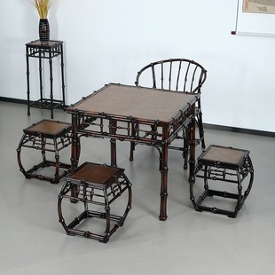 竹柒阁筇竹家具新中式茶桌方桌竹编客厅阳台茶台茶桌茶几圈椅凳子