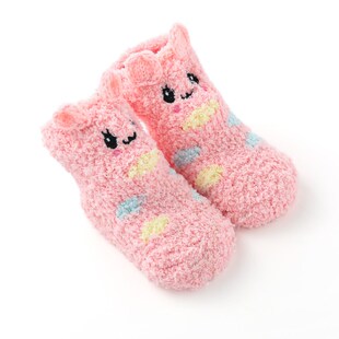新生婴儿0-6-12月袜子秋冬加厚款保暖珊瑚绒宝宝袜子防滑鞋袜可爱