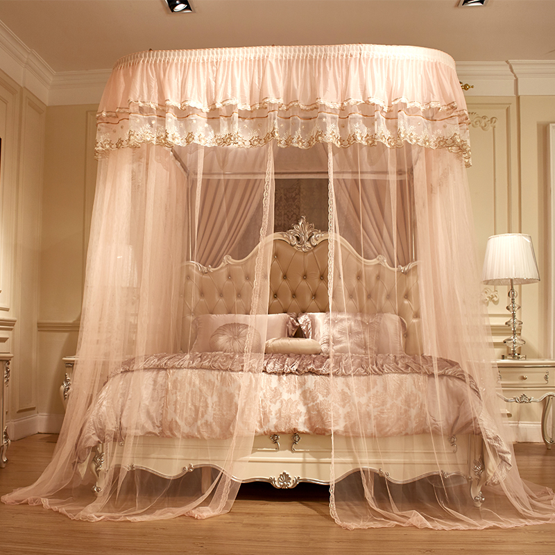 2021豪华导轨蚊帐u型家用1.5m1.8m2米床欧式公主风落地三开门文帐
