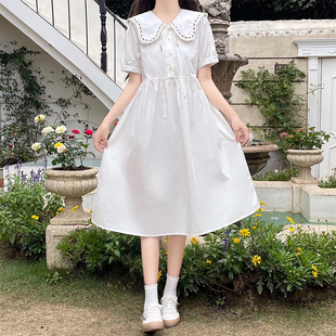 胖大童宽松连衣裙夏季女孩甜美学院风加大码初中生可爱娃娃领裙子