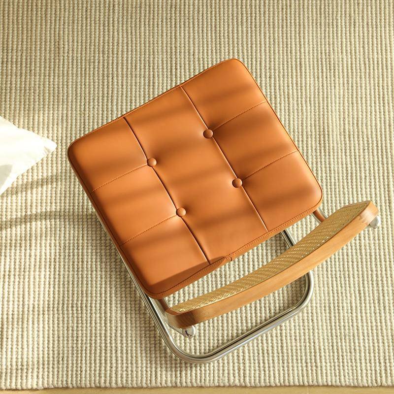 北欧现代皮艺餐椅家用书桌椅藤编铁艺带靠背简约vintage中古椅子