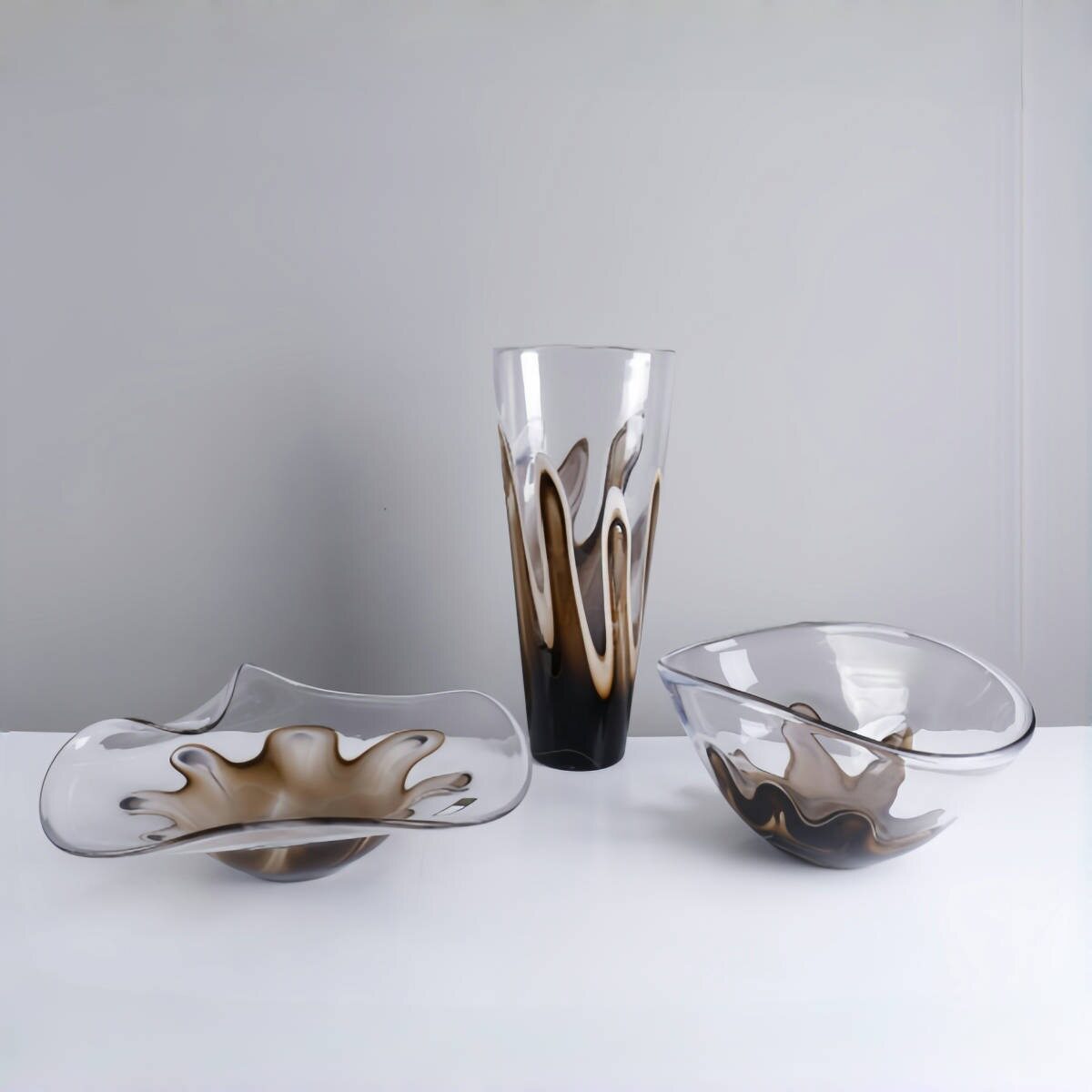 现代家居饰品摆设玻璃花瓶轻奢摆件样板间餐桌插花花器水果盘软装